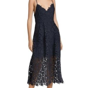 Astr Midnight Blue Lace Midi Dress